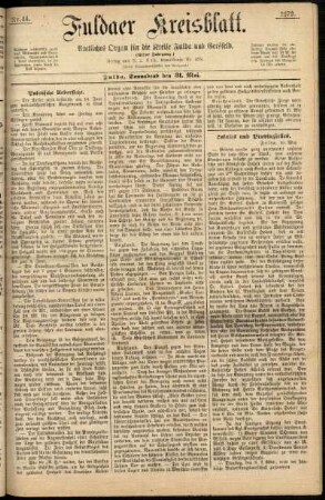 Ausgabe vom Samstag, den 31. Mai 1879.