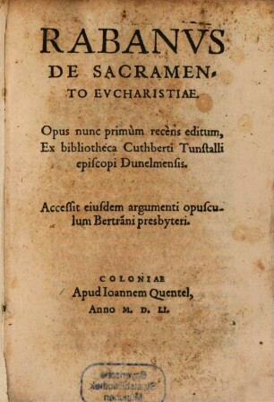 De sacramento Eucharistiae