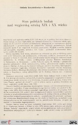 Stan polskich badań nad węgierską sztuką XIX i XX wieku
