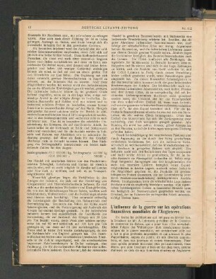 L'influence de la guerre sur les opérations financières mondiales de l'Angleterre.