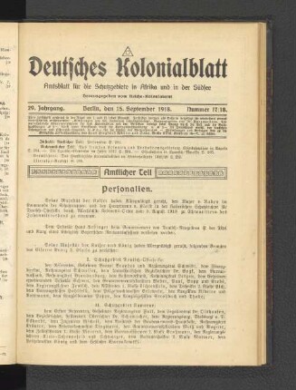 15. September 1918. Nummer 17/18.