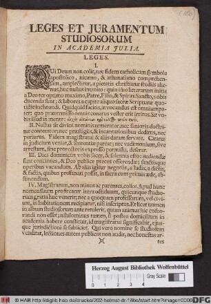 Leges Et Juramentum Studiosorum In Academia Julia