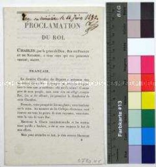 Proklamation des französischen Königs Karl X. kurz vor Ausbruch der Julirevolution 1830 (in französischer Sprache)