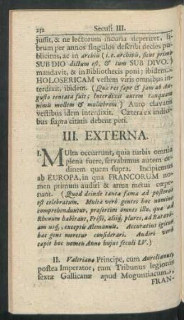 III. Externa.