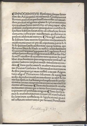 Bulla 'Consueverunt Romani pontifices' : Rom, »1485« [vielm.: 1486] 03.23