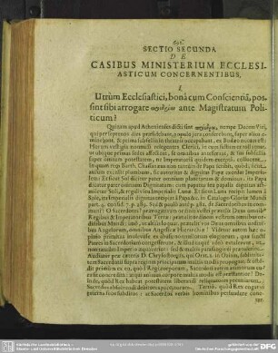 Sectio Secunda. De Casibus Ministerium Ecclesiasticum Concernentibus