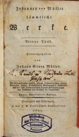 Johannes von Müllers sämmtliche Werke, 4. Biographische Denkwürdigkeiten