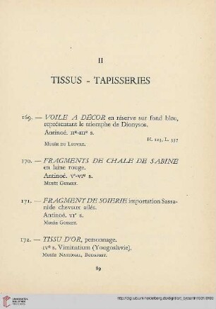II. Tissus – Tapisseries