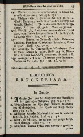 23-71, Bibliotheca Bruckeriana. In Quarto