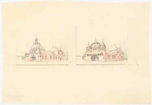 Bahnhof: Perspektivische Ansichten von 2 Bahnhöfen