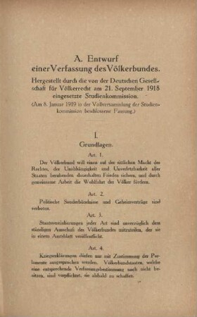 A. Entwurf einer Verfassung des Völkerbundes