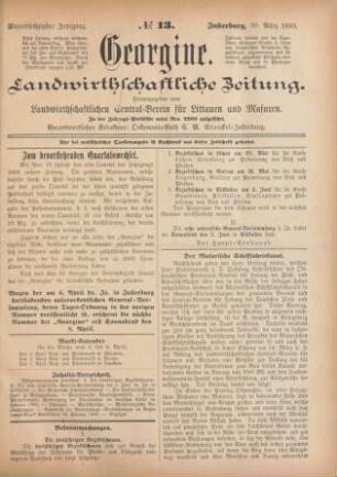 Einundsechzigster Jahrgang. No. 13. Insterburg, 30. März 1893.