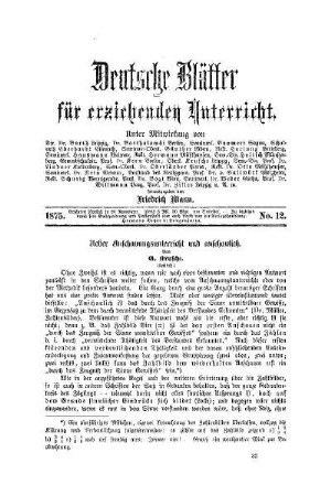 Ueber Anschauungsunterricht und anschaulich : (Schluß)