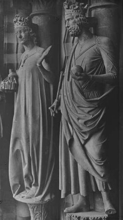 Bamberg, Dom, Adamspforte, Kunigunde, Heinrich. Figuren seit 1944 im Diözesanmusem Bamberg