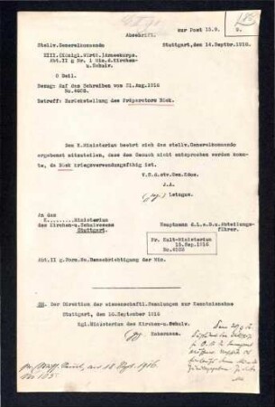 Zurückstellung des Präparators Böck