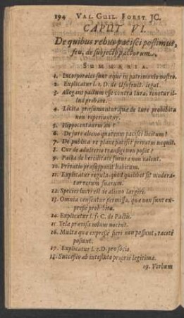 Caput VI. De quibus rebus pacisci poßimus, seu, de subiecto pactorum.