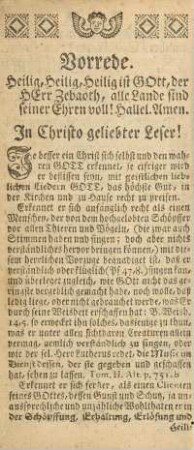 Vorrede. Heilig, heilig, heilig ist Gott, der Herr Zebaoth, alle Lande sind seiner Ehren voll! Hallel. Amen.