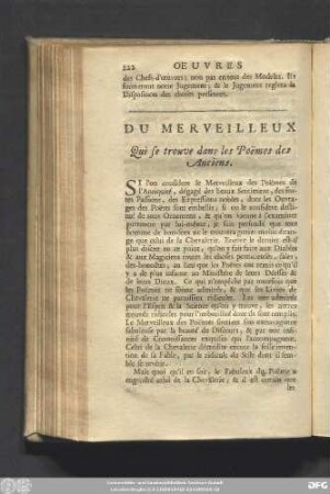 Du Merveilleux Qui se trouve dans les Poëmes des Anciens.