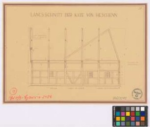 Großharrie ([Land]Kreis Plön): Abschiedskate (von Claus Heschen 1758). Haupthaus (Längsschnitt)