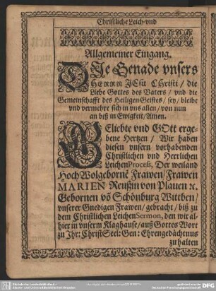 Leichenpredigt : Christliche Leich- und Trostpredigt. Allgemeiner Eingang. Eingang. Tractatio