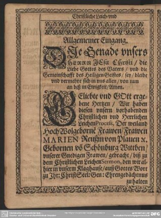 Leichenpredigt : Christliche Leich- und Trostpredigt. Allgemeiner Eingang. Eingang. Tractatio