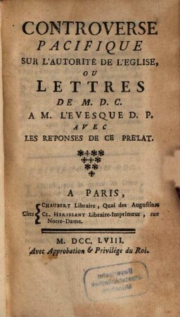 Controverse pacifique sur l'autorité de l'Eglise