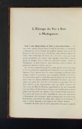 L'Elevage du Ver à Soie à Madagascar.