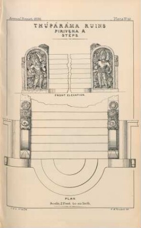 Plate IV (a). Thúpáráma Ruins. Pirivena "A". Steps. Front elevation. Plan