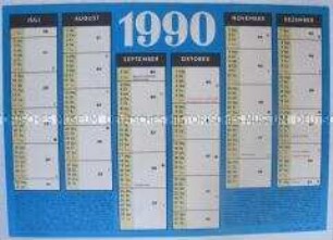 Wandkalender aus der DDR für das Jahr 1990