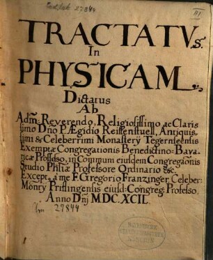 Commentarius in Aristotelis libros Physicorum, de coelo, de generatione, de meteoris, de anima, de metaphysica - BSB Clm 27844