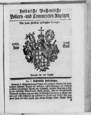 31tes Stück, Ausgabe vom 1. Augusti 1766