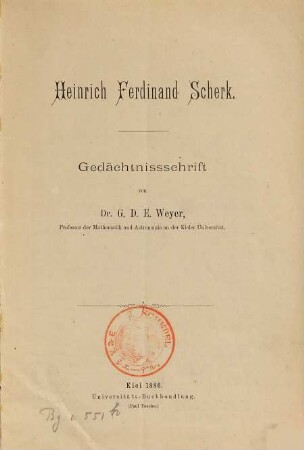 Heinrich Ferdinand Scherk : Gedächtnissschrift