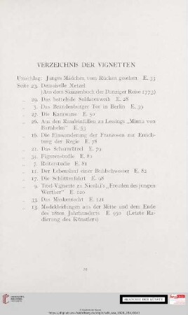 Verzeichnis der Vignetten
