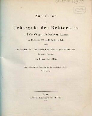Chronik und Bericht : über das akademische Jahr .... 5. 1879/80. - 1880