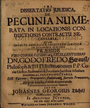 Diss. iur. de pecunia numerata in locationis conductionis contractu necessaria