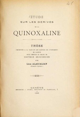 Étude sur les dérivés de la quinoxaline