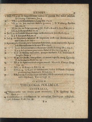 Classis II. Theologia Polemica