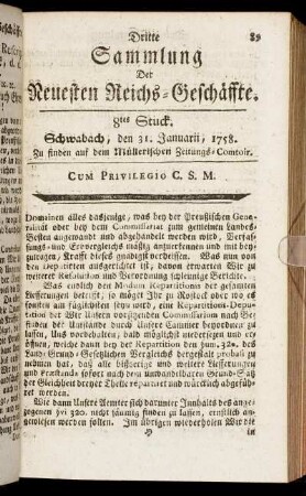 8tes Stuck. Schwabach, den 31. Januarii, 1758.