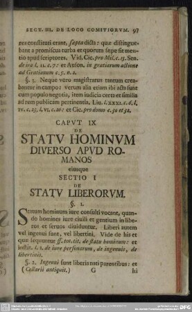 Caput IX De Statu Hominum Diverso Apud Romanos