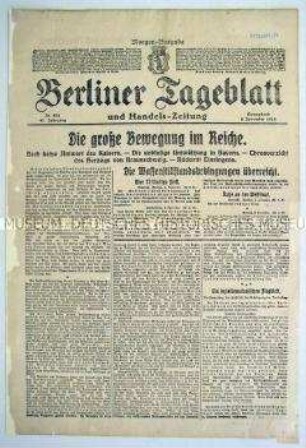 "Berliner Tageblatt" zur Ausbreitung der revolutionären Stimmung im ganzen Reich