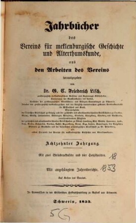 Jahrbücher des Vereins für Mecklenburgische Geschichte und Altertumskunde. 18. 1853