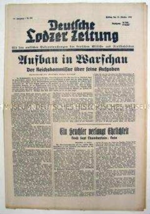 "Deutsche Lodzer Zeitung" u.a. zu den deutschen "Aufbauplänen" im besetzten Warschau