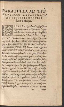 Paratitla Ad Tit. Ultimum Digestorum De Diversis Regulis iuris antiqui.