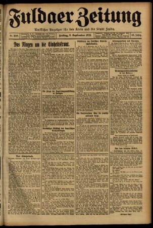 Erste Ausgabe vom Freitag, den 09. September 1921.