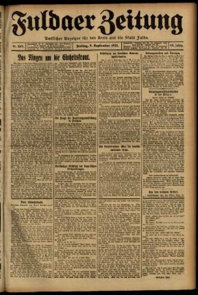 Erste Ausgabe vom Freitag, den 09. September 1921.
