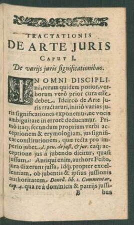 Tractationis De Arte Iuris Caput I. De variis iuris significationibus.