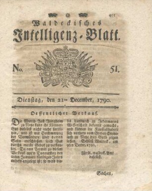 No. 51, Dienstag, den 21ten December, 1790