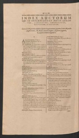 Index Auctorum Qui In Origenianis Et Notis Citantur, Laudantur, Emendantur, Explicantur, Et Notantur.