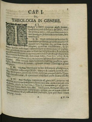 Cap. I. De Theologia In Genere