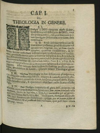 Cap. I. De Theologia In Genere